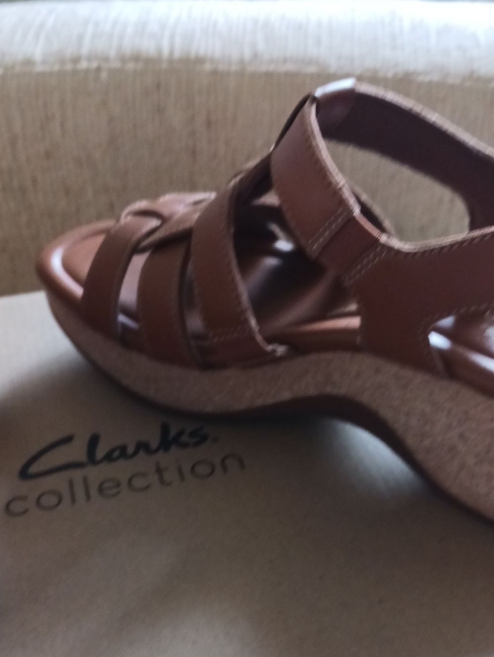Clarks Brown Leather Strappy Wedge Sandals